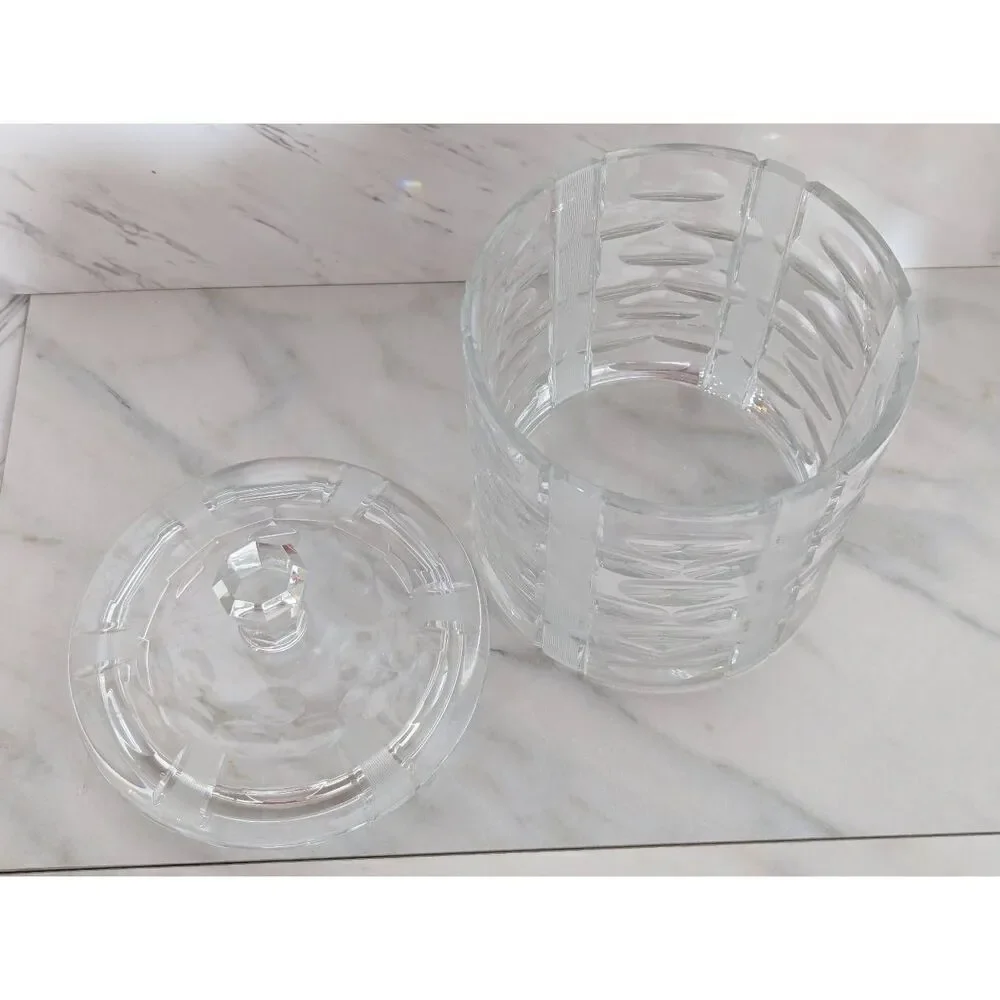 Unbranded Vintage Clear Heavy Lead Crystal Cookie Jar With Lid